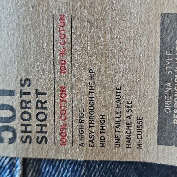 NEW! LEVI'S High Rise Mid Thigh Cut Off Denim Jean Shorts Side Slits 34. - Picture 5 of 8